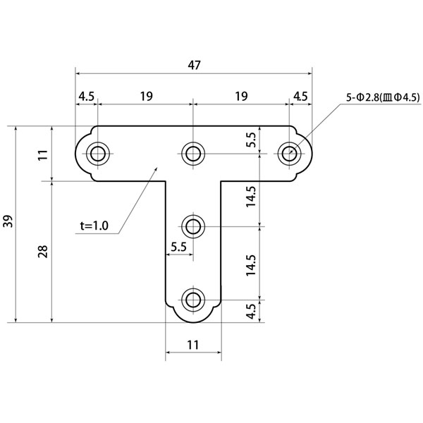 ユニクロ隅金 T型 ML301 46MM【和気産業】