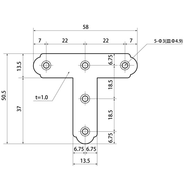 ユニクロ隅金 T型 ML302 57MM【和気産業】