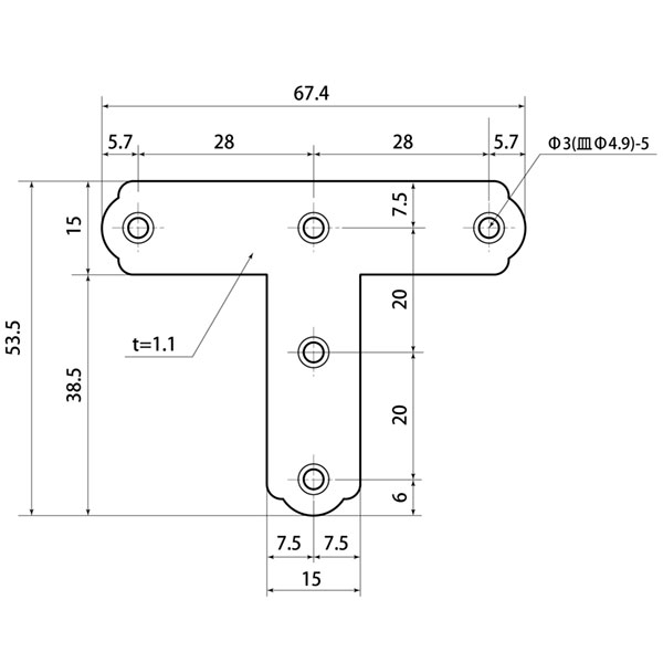 ユニクロ隅金 T型 ML303 68MM【和気産業】