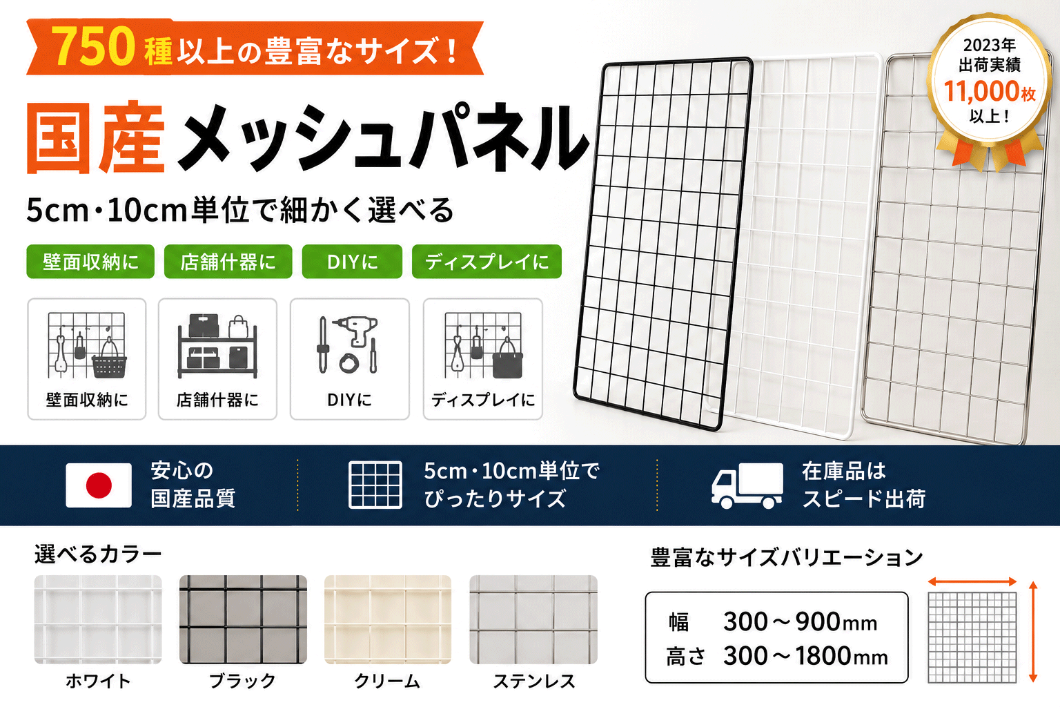 国産メッシュパネル750種類以上